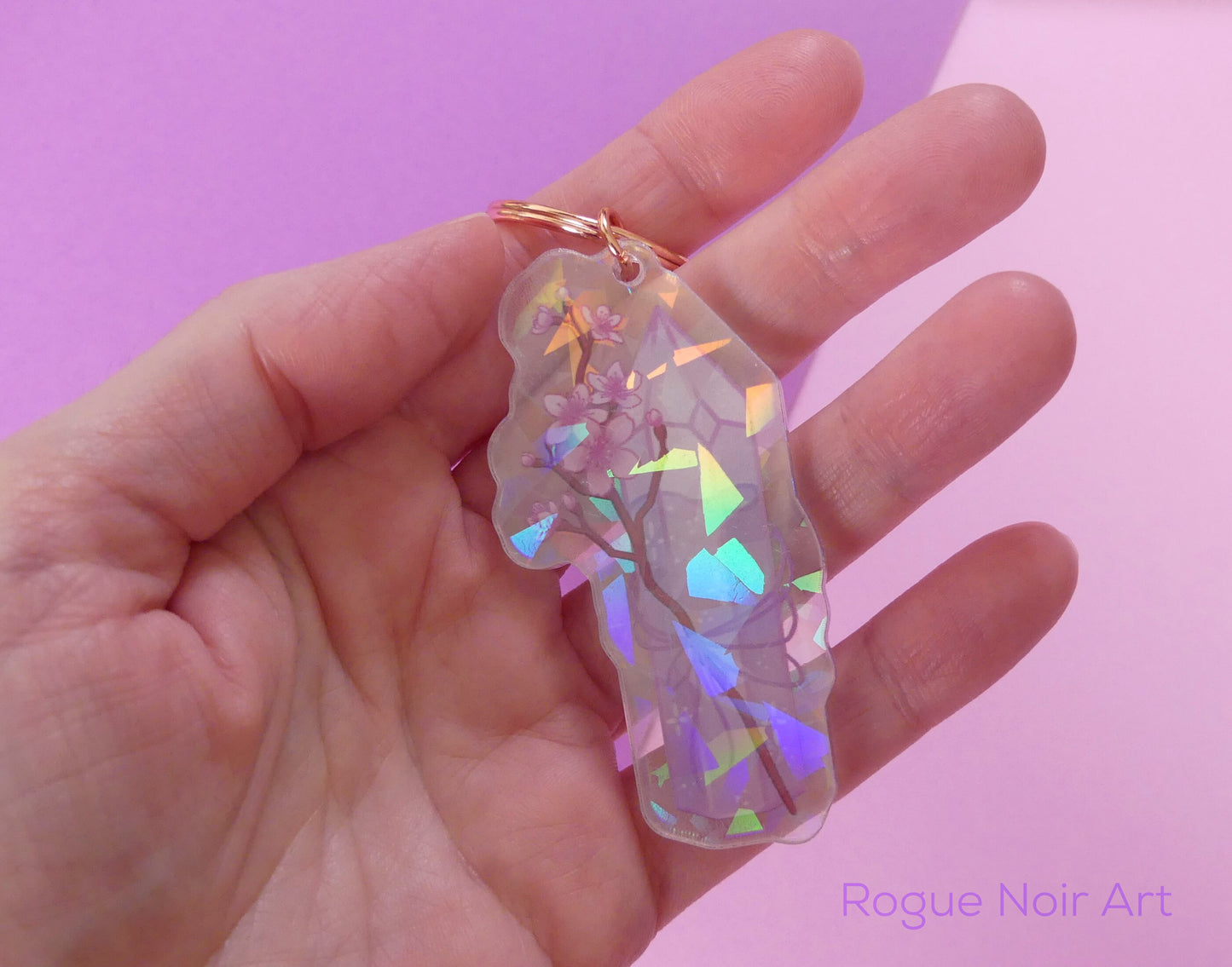 Cherry Blossom Keychain - Holographic Acrylic Keychain - Cute Bag Charm - Dreamy Aesthetic Gift - Sakura Keychain - Acrylic Charm