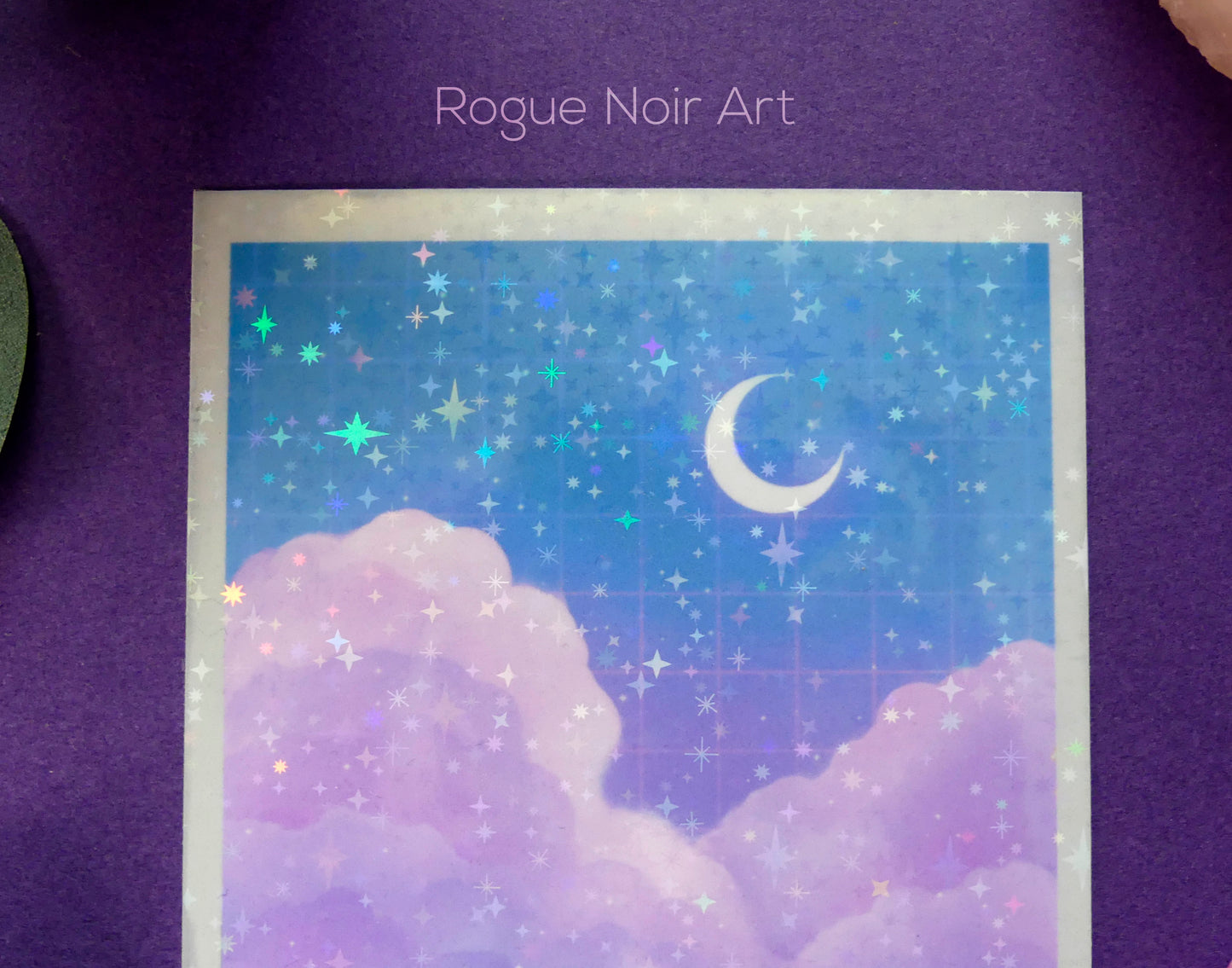 Holographic Polaroid Art Print: Aesthetic Clouds