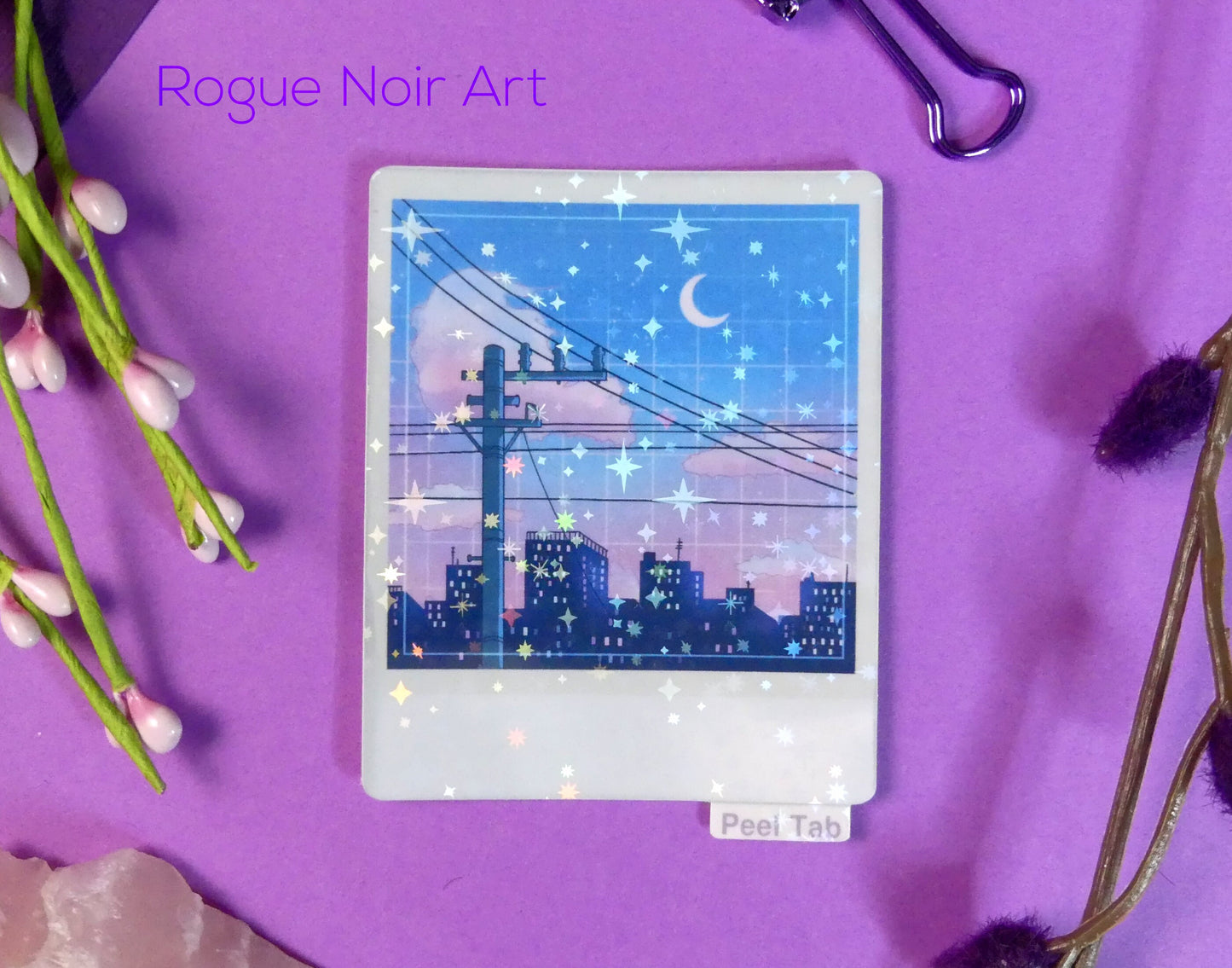Holographic Polaroid Sticker - Lofi City