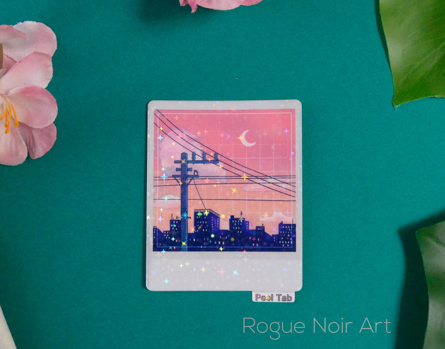 Holographic Aesthetic Sticker: Lofi Peach City