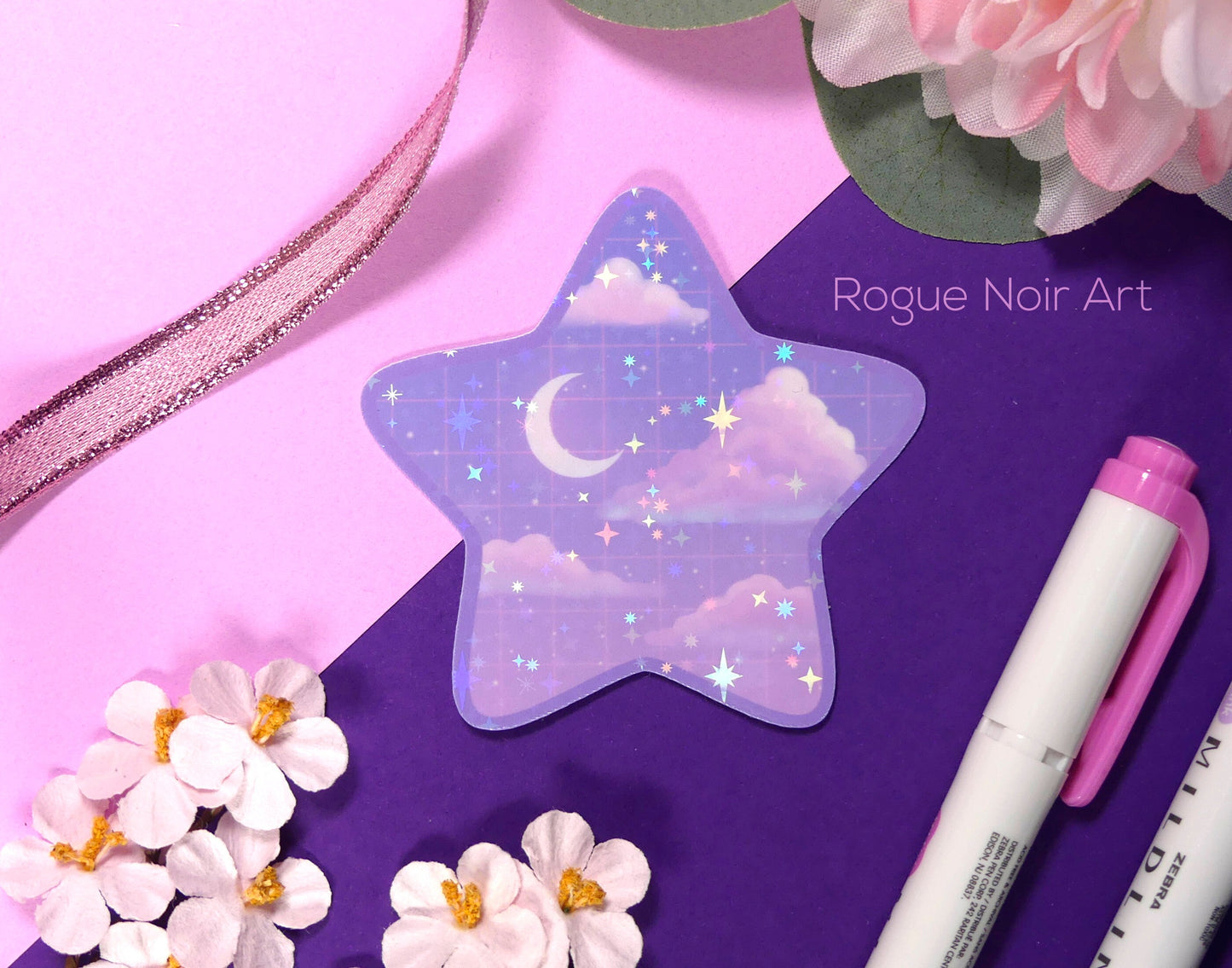Holographic Aesthetic Sticker: Lofi Stars
