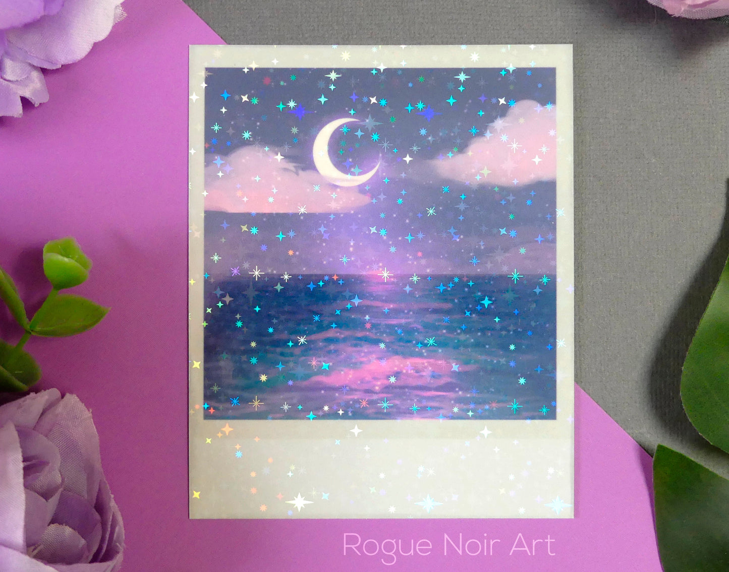Holographic Polaroid Art Print: Aesthetic Ocean