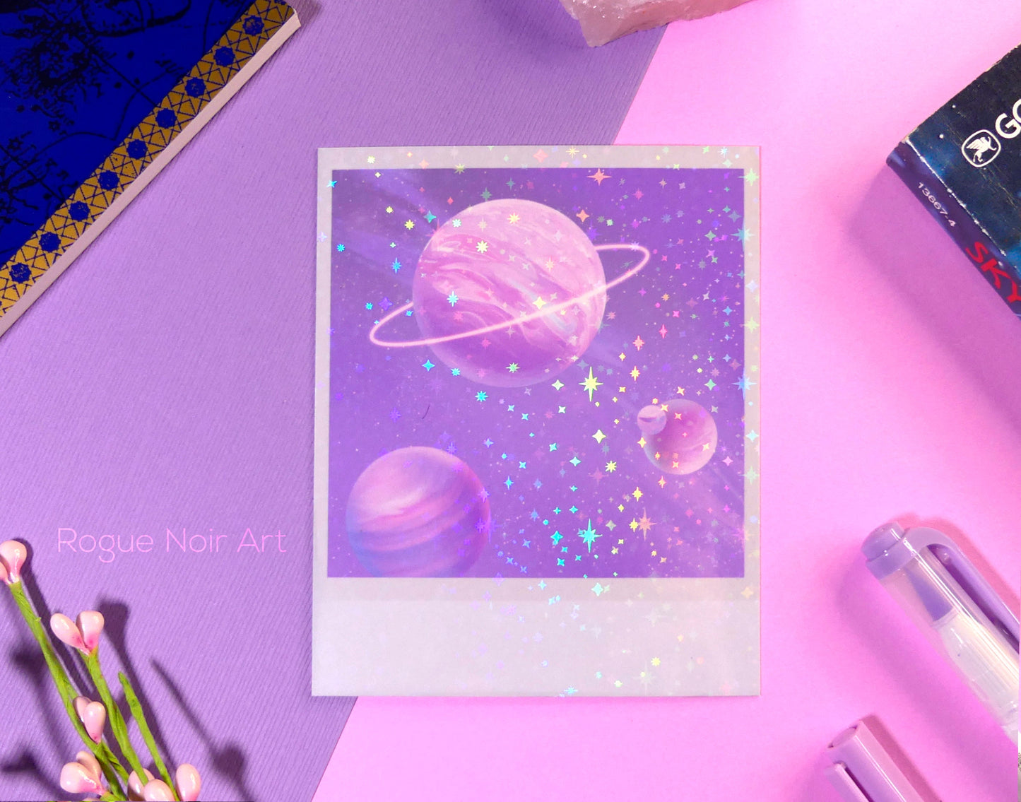 Holographic Polaroid Art Print: Pastel Planets