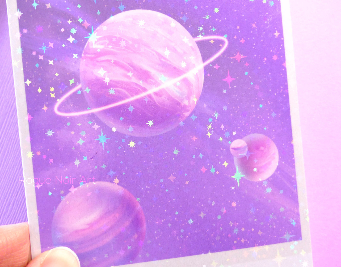 Holographic Polaroid Art Print: Pastel Planets