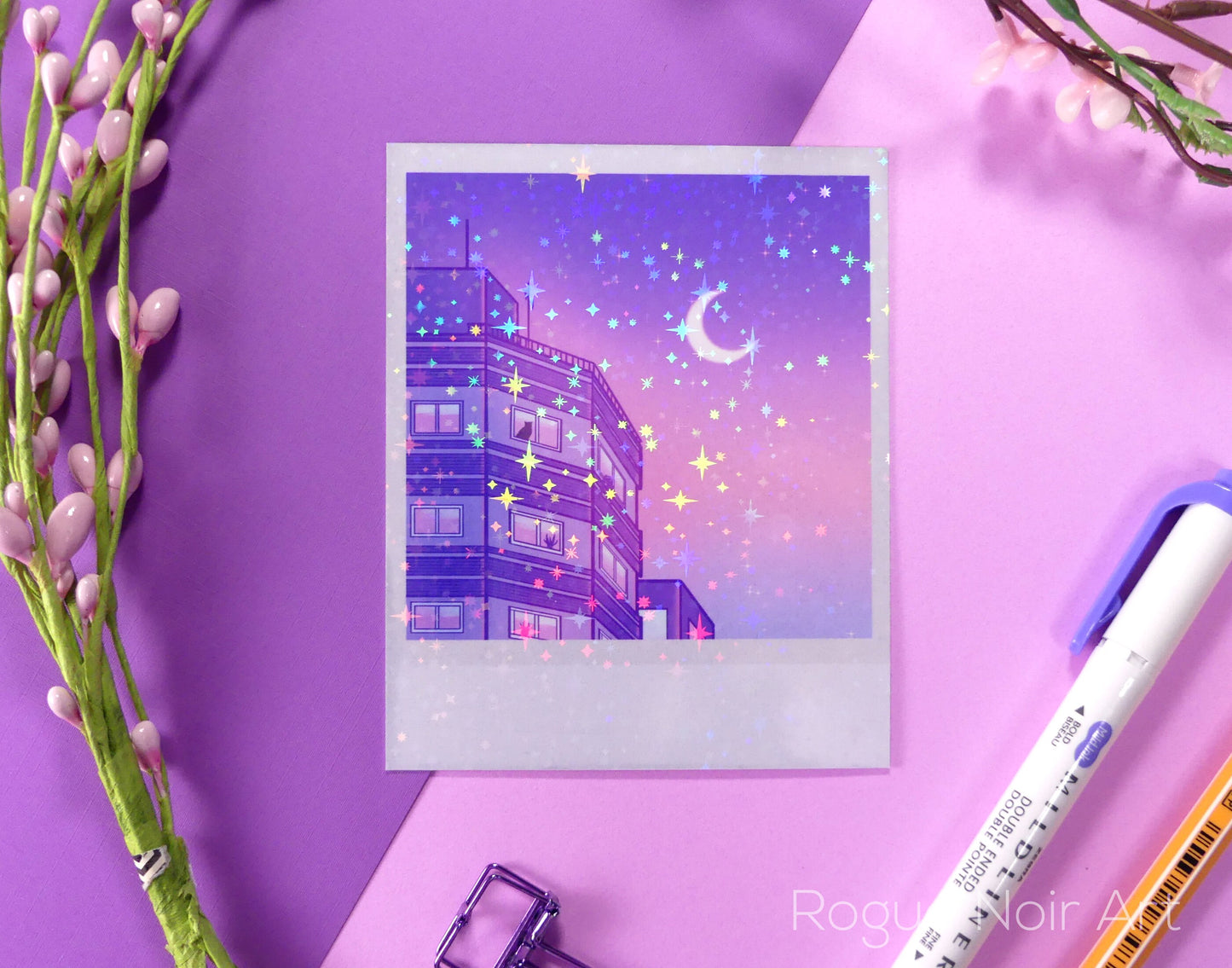 Holographic Polaroid Art Print: Lofi Sky