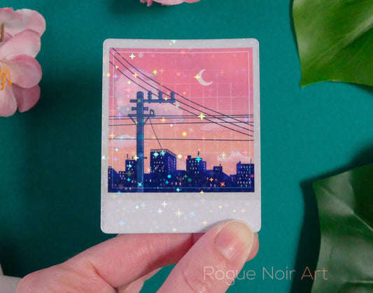 Holographic Aesthetic Sticker: Lofi Peach City