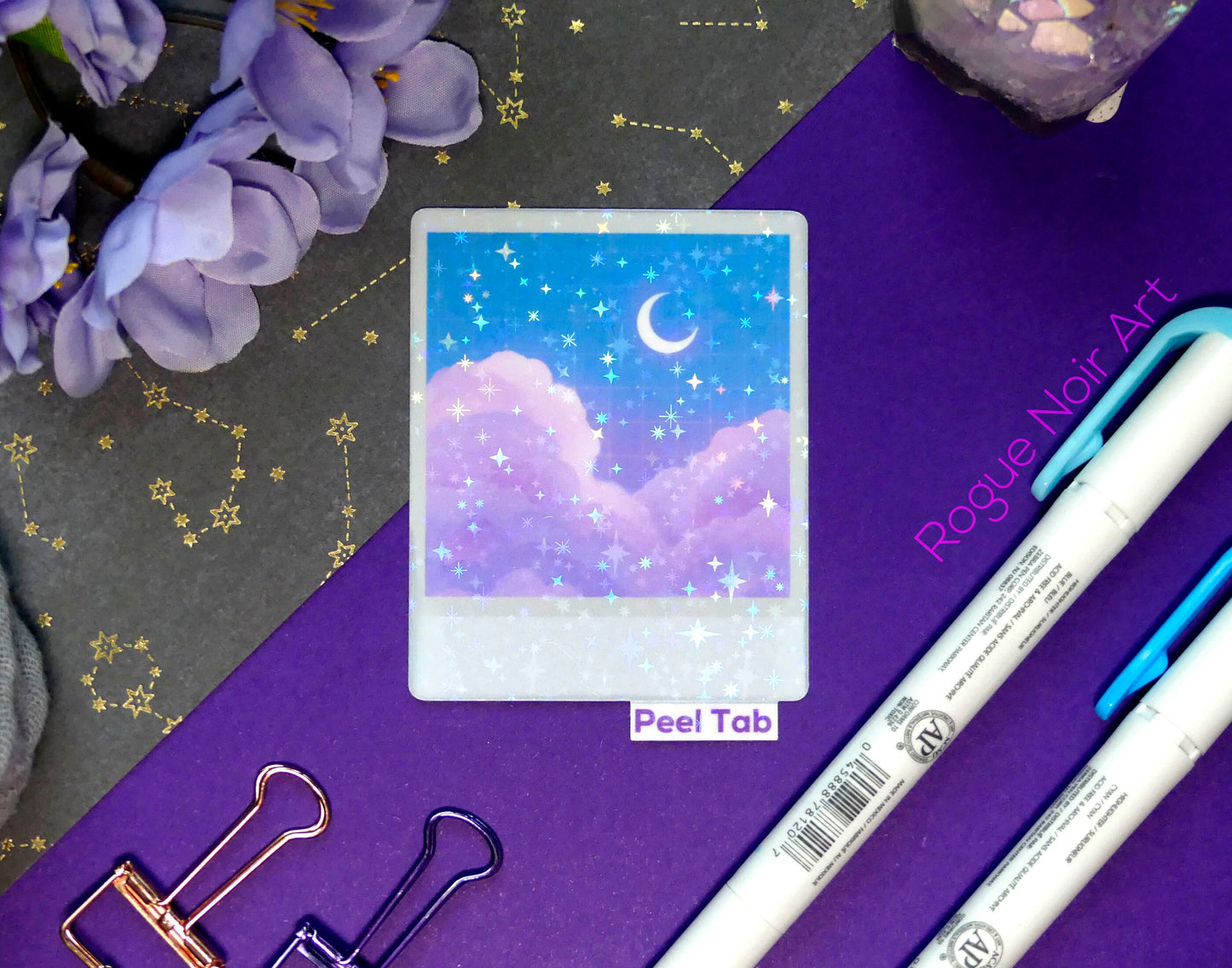 Holographic Polaroid Sticker: Dreamy Clouds