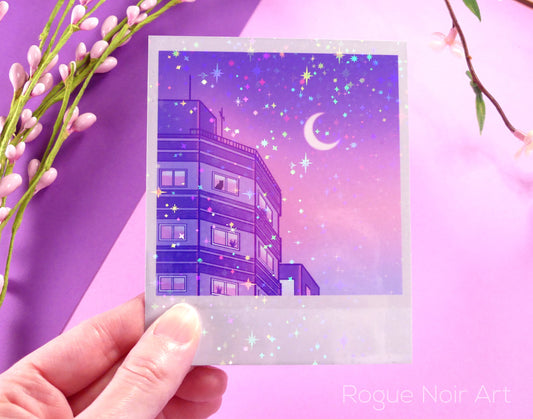 Holographic Polaroid Art Print: Lofi Sky