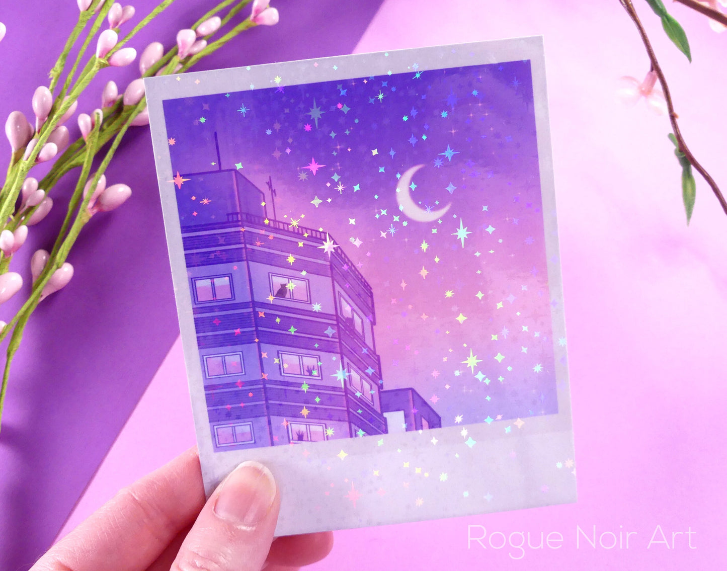 Holographic Polaroid Art Print: Lofi Sky