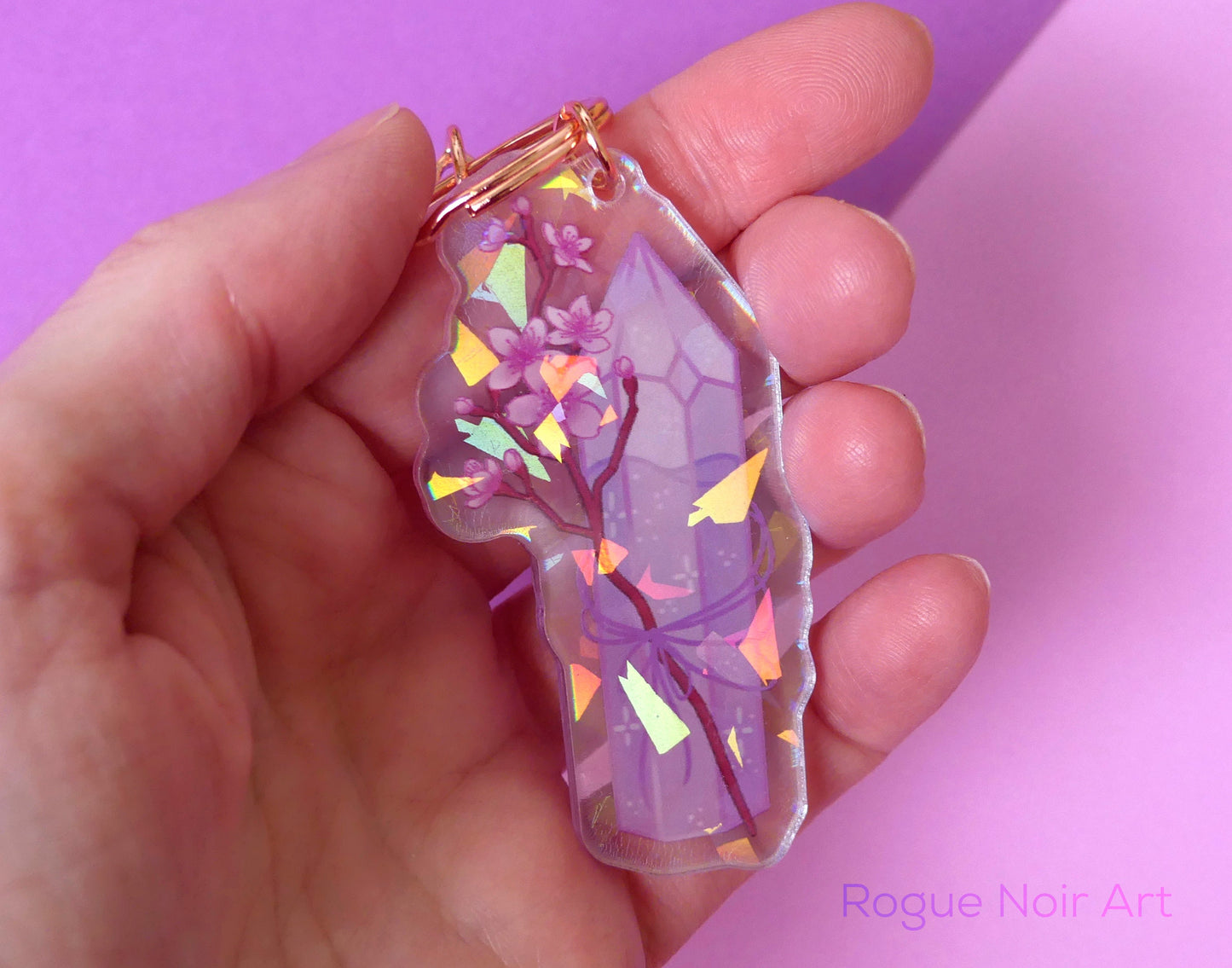 Cherry Blossom Keychain - Holographic Acrylic Keychain - Cute Bag Charm - Dreamy Aesthetic Gift - Sakura Keychain - Acrylic Charm