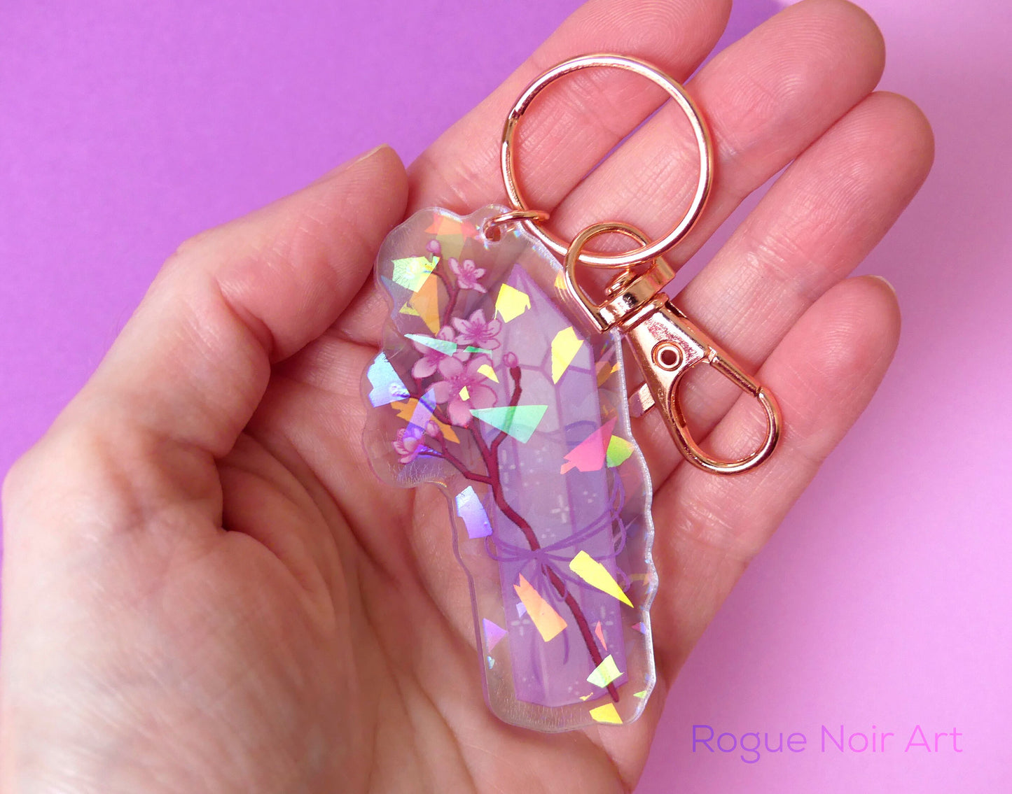 Cherry Blossom Keychain - Holographic Acrylic Keychain - Cute Bag Charm - Dreamy Aesthetic Gift - Sakura Keychain - Acrylic Charm