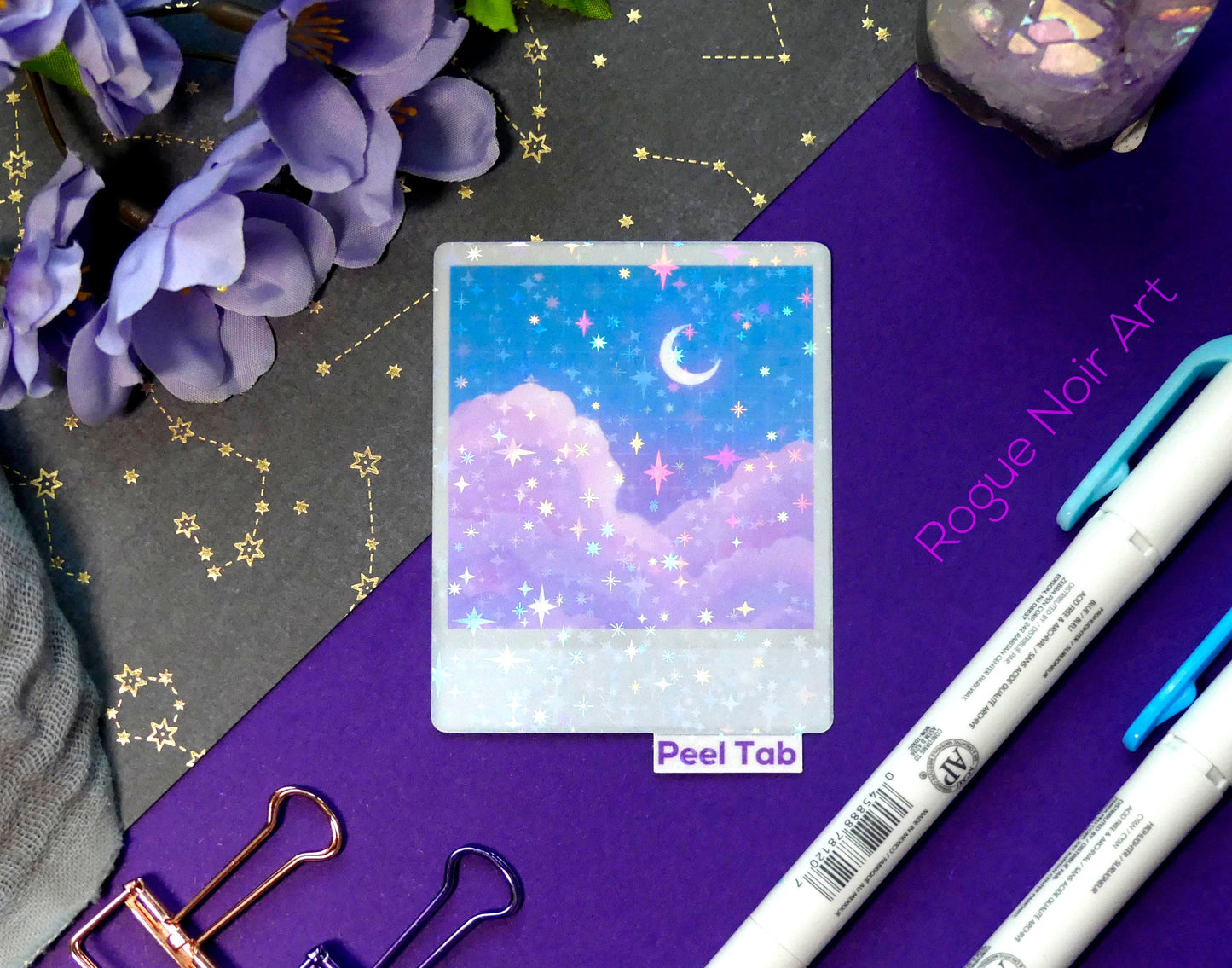 Holographic Polaroid Sticker: Dreamy Clouds