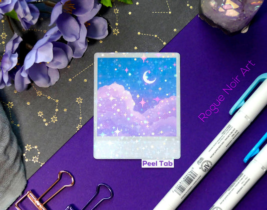 Holographic Polaroid Sticker: Dreamy Clouds