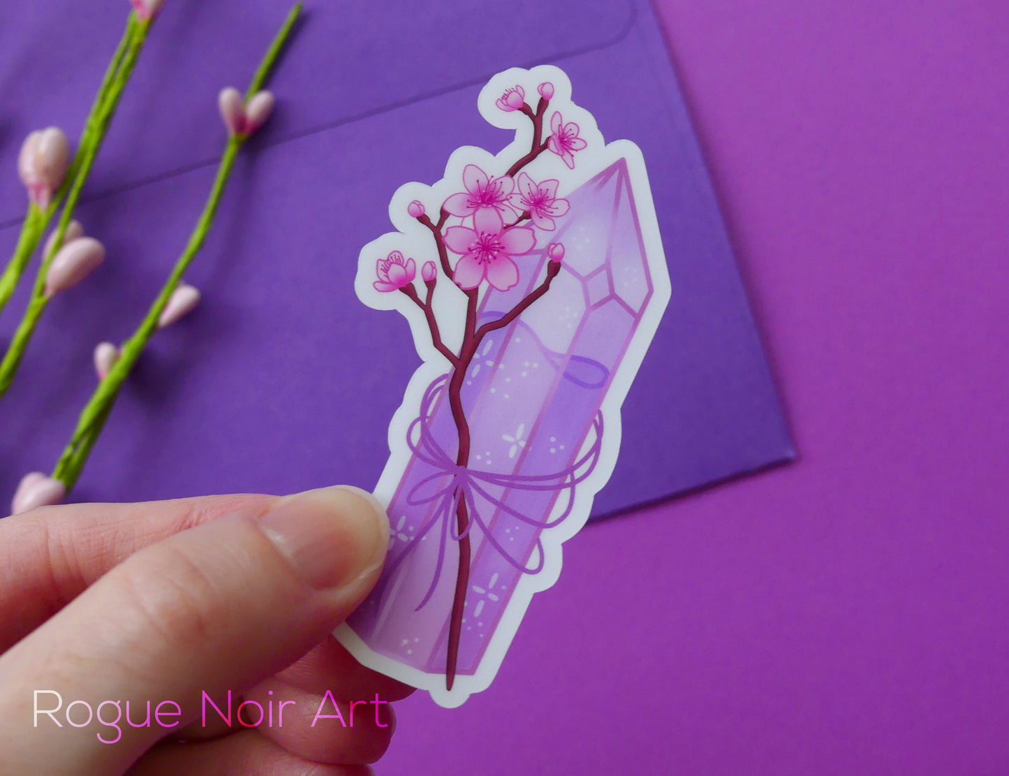 Crystal and Sakura Die Cut Sticker | Holographic or Matte Finish