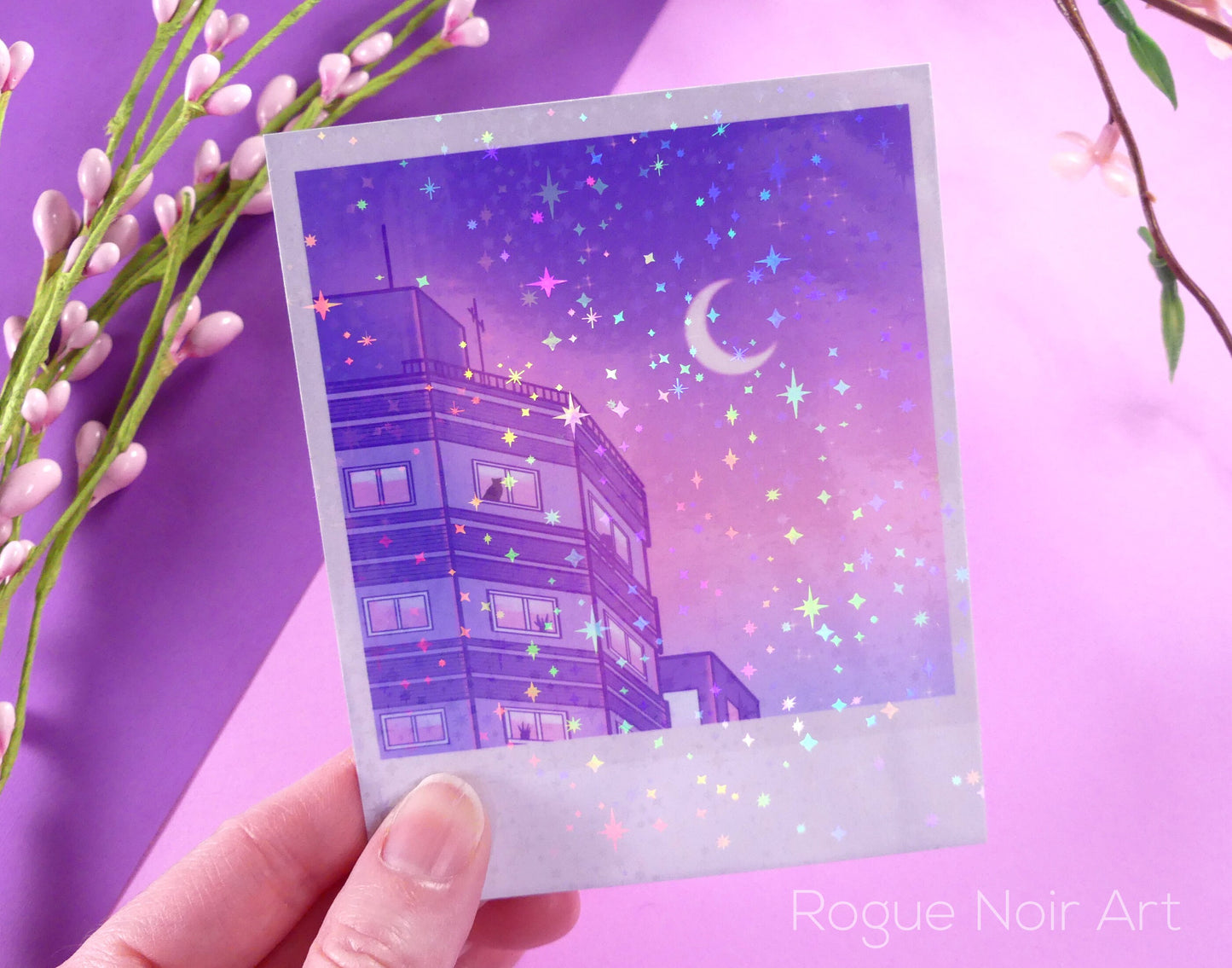 Holographic Polaroid Art Print: Lofi Sky