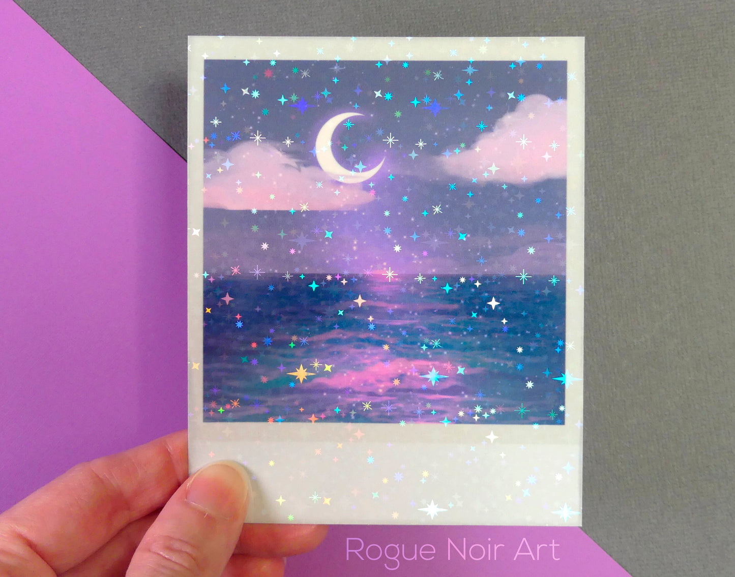 Holographic Polaroid Art Print: Aesthetic Ocean