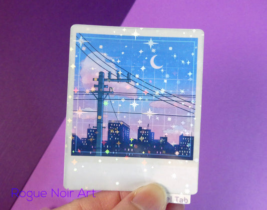 Holographic Polaroid Sticker - Lofi City