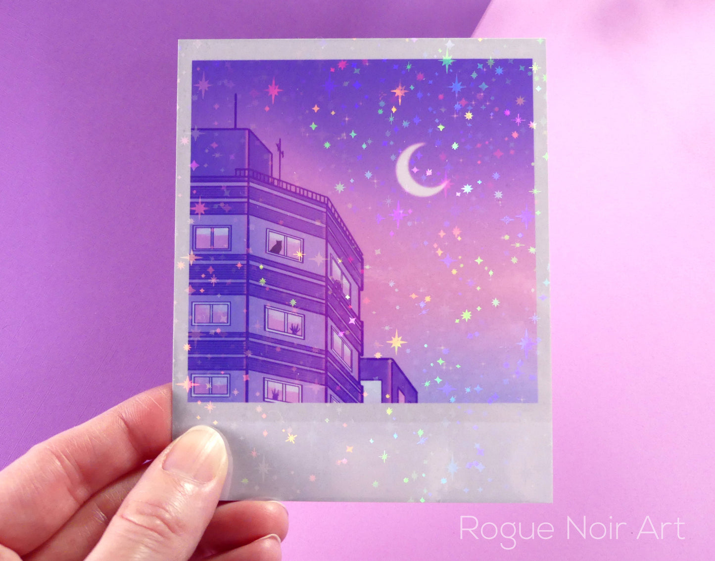 Holographic Polaroid Art Print: Lofi Sky