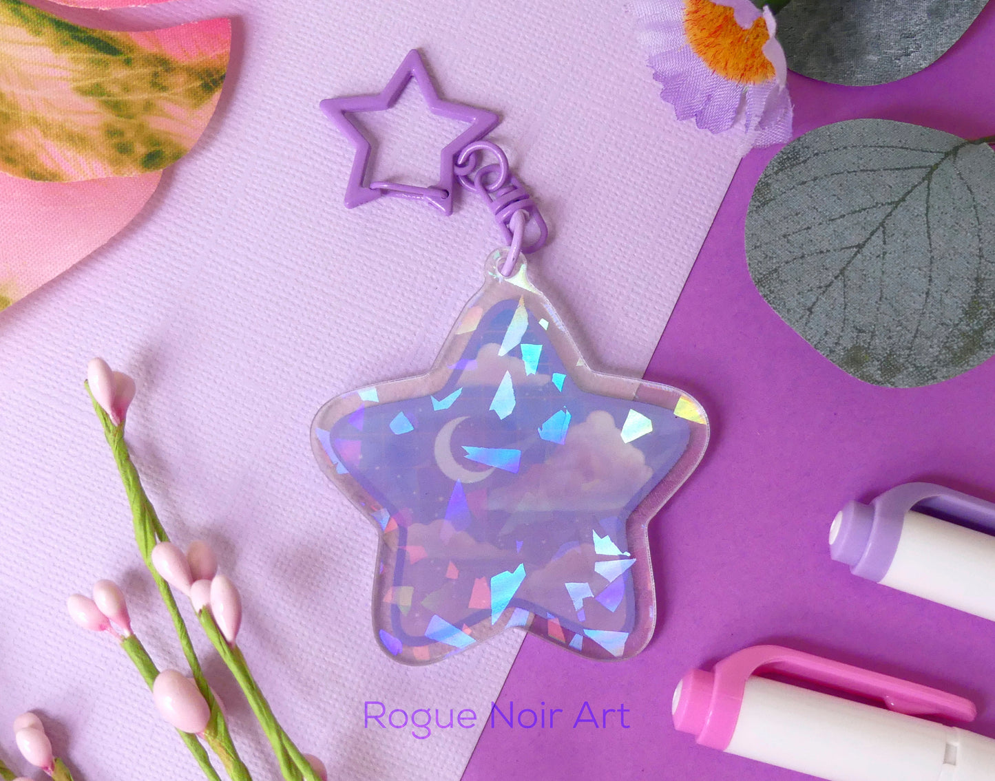 Holographic Acrylic Keychain - Starry Clouds Charm - Dreamy Aesthetic Gift - Celestial Vibes - Acrylic Charm