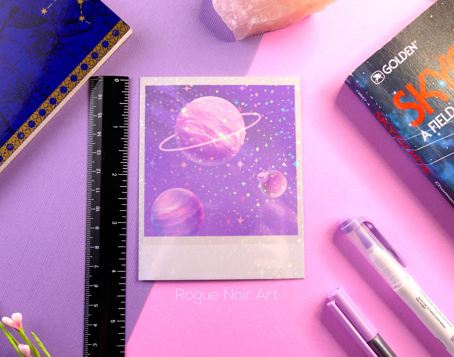 Holographic Polaroid Art Print: Pastel Planets