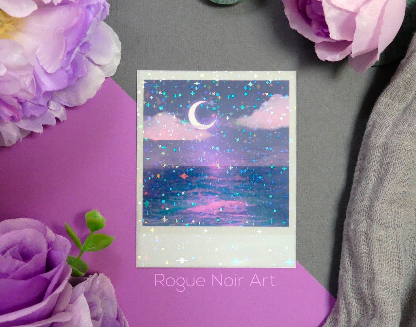Holographic Polaroid Art Print: Aesthetic Ocean