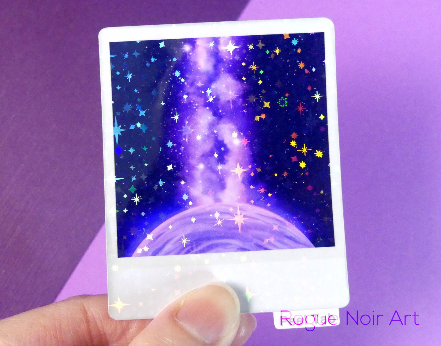 Holographic Aesthetic Sticker: Purple Galaxy