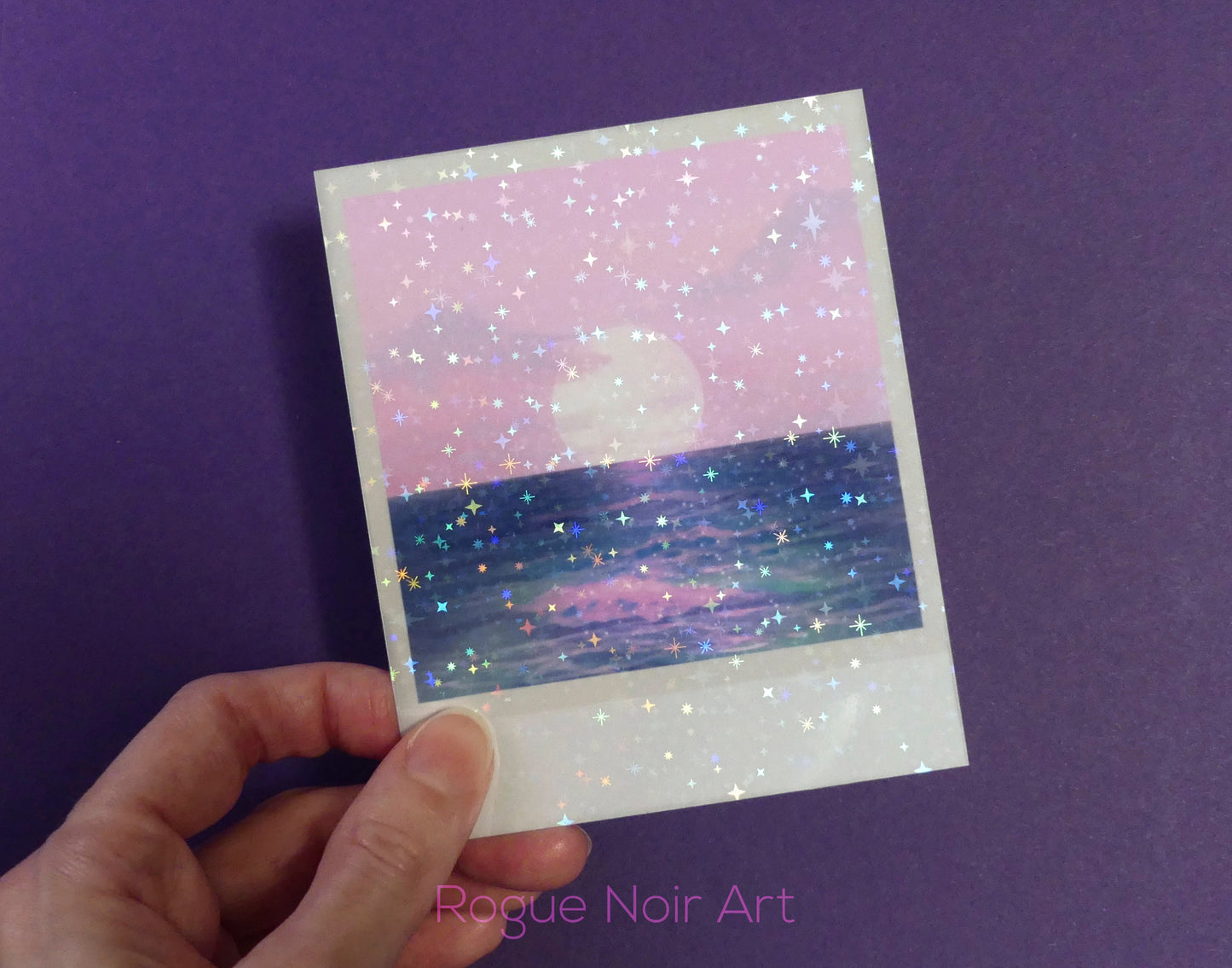 Holographic Polaroid Art Print: Pastel Ocean