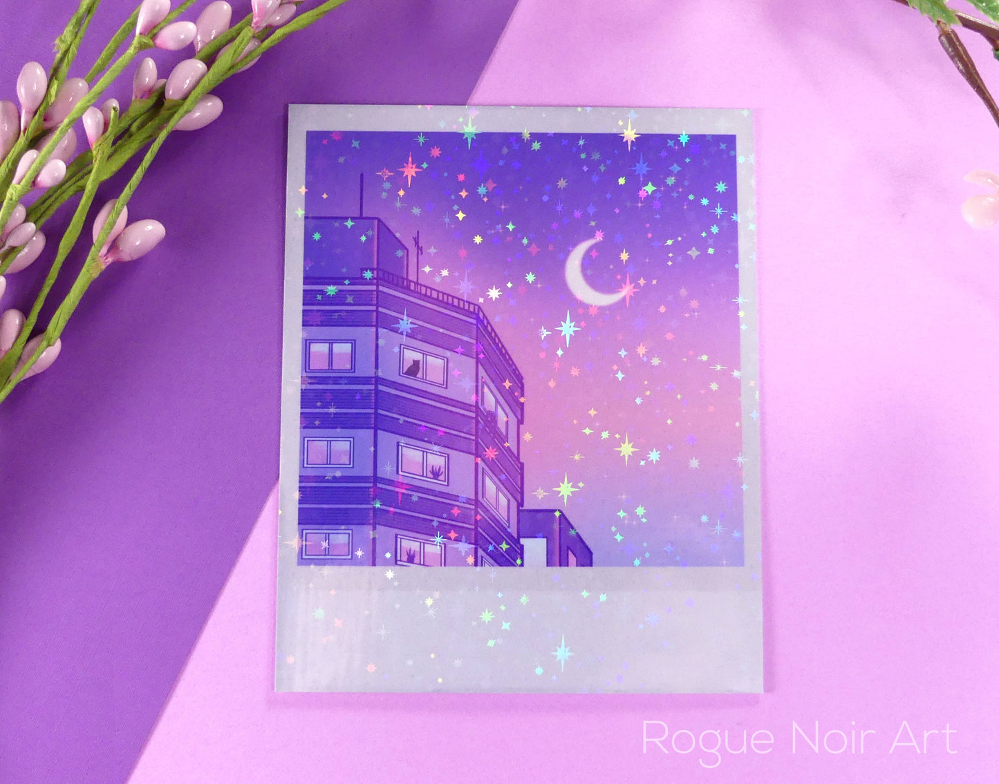 Holographic Polaroid Art Print: Lofi Sky