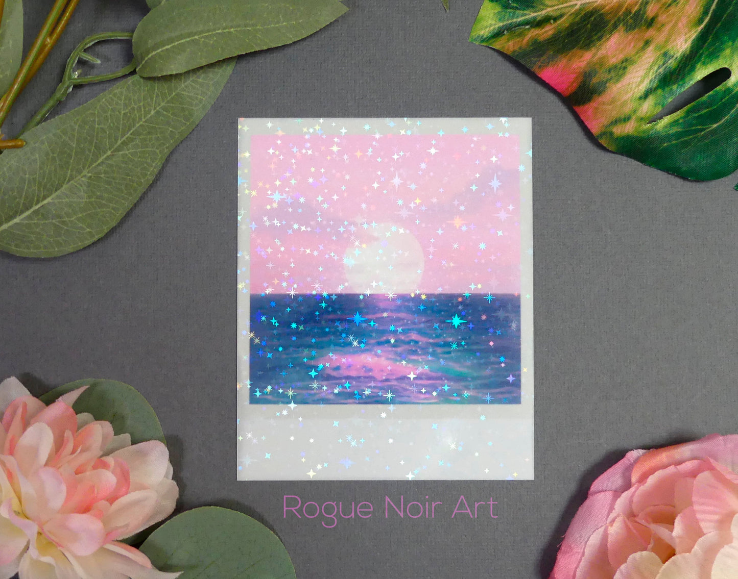 Holographic Polaroid Art Print: Pastel Ocean