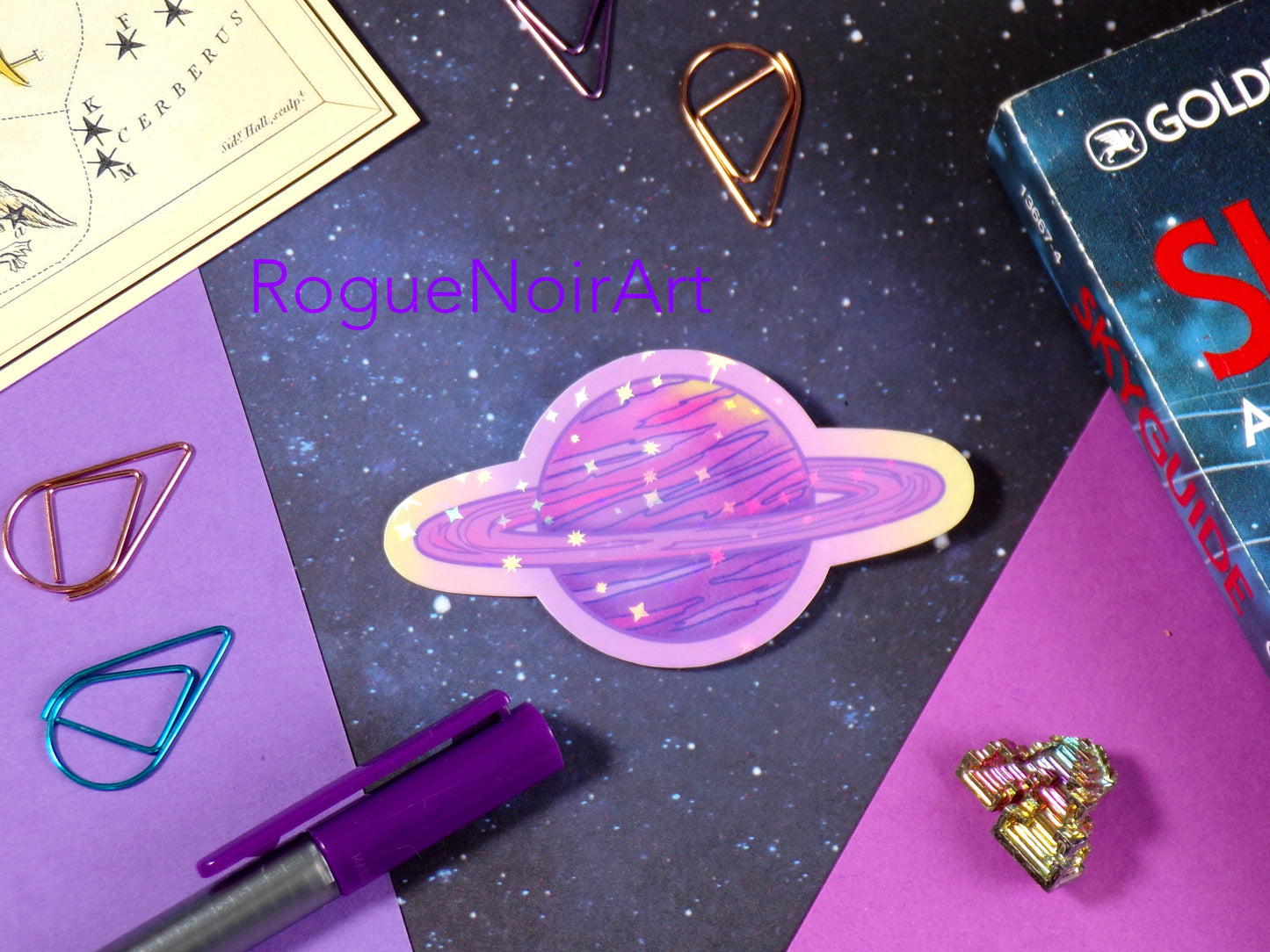 Holographic Purple Planet Stickers