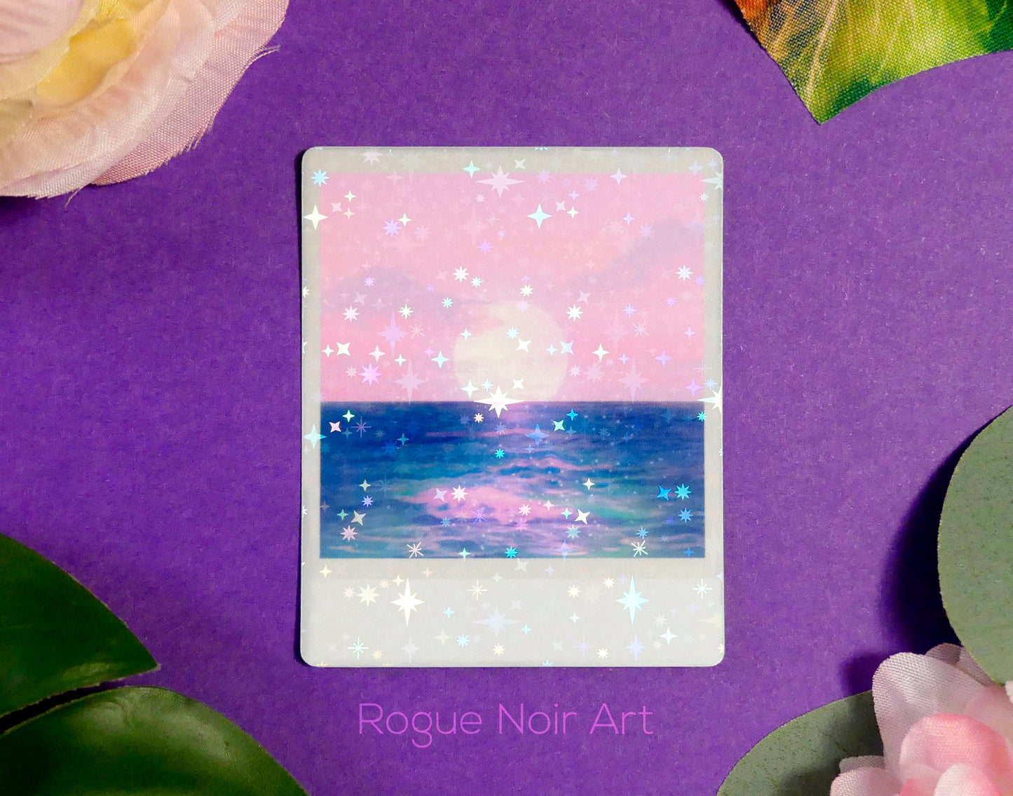 Holographic Ocean Sticker: Pastel Beach