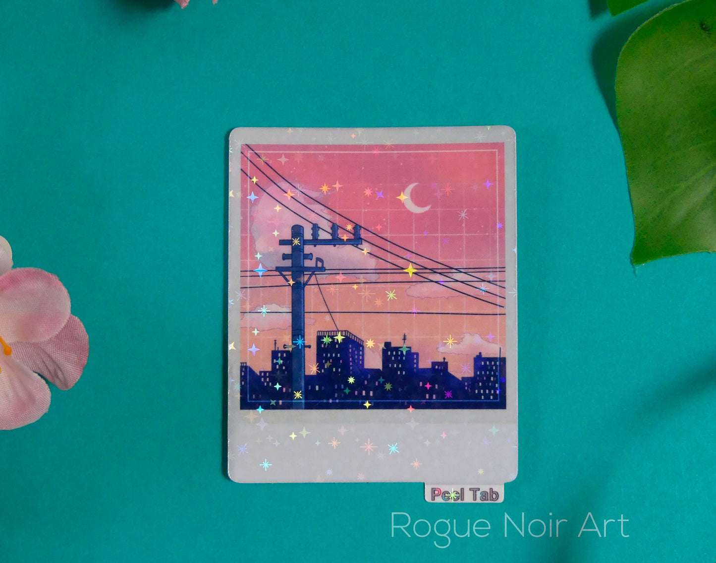 Holographic Aesthetic Sticker: Lofi Peach City