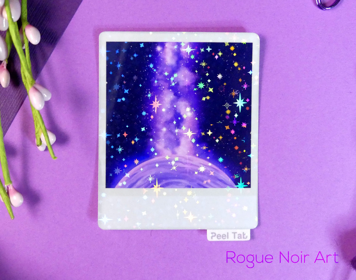 Holographic Aesthetic Sticker: Purple Galaxy