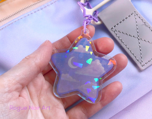 Holographic Acrylic Keychain - Starry Clouds Charm - Dreamy Aesthetic Gift - Celestial Vibes - Acrylic Charm