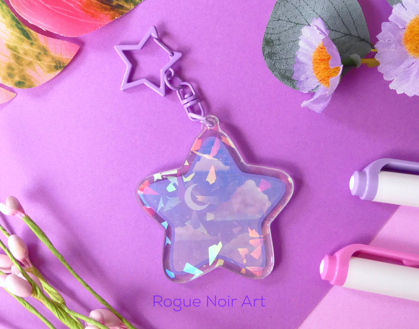 Holographic Acrylic Keychain - Starry Clouds Charm - Dreamy Aesthetic Gift - Celestial Vibes - Acrylic Charm