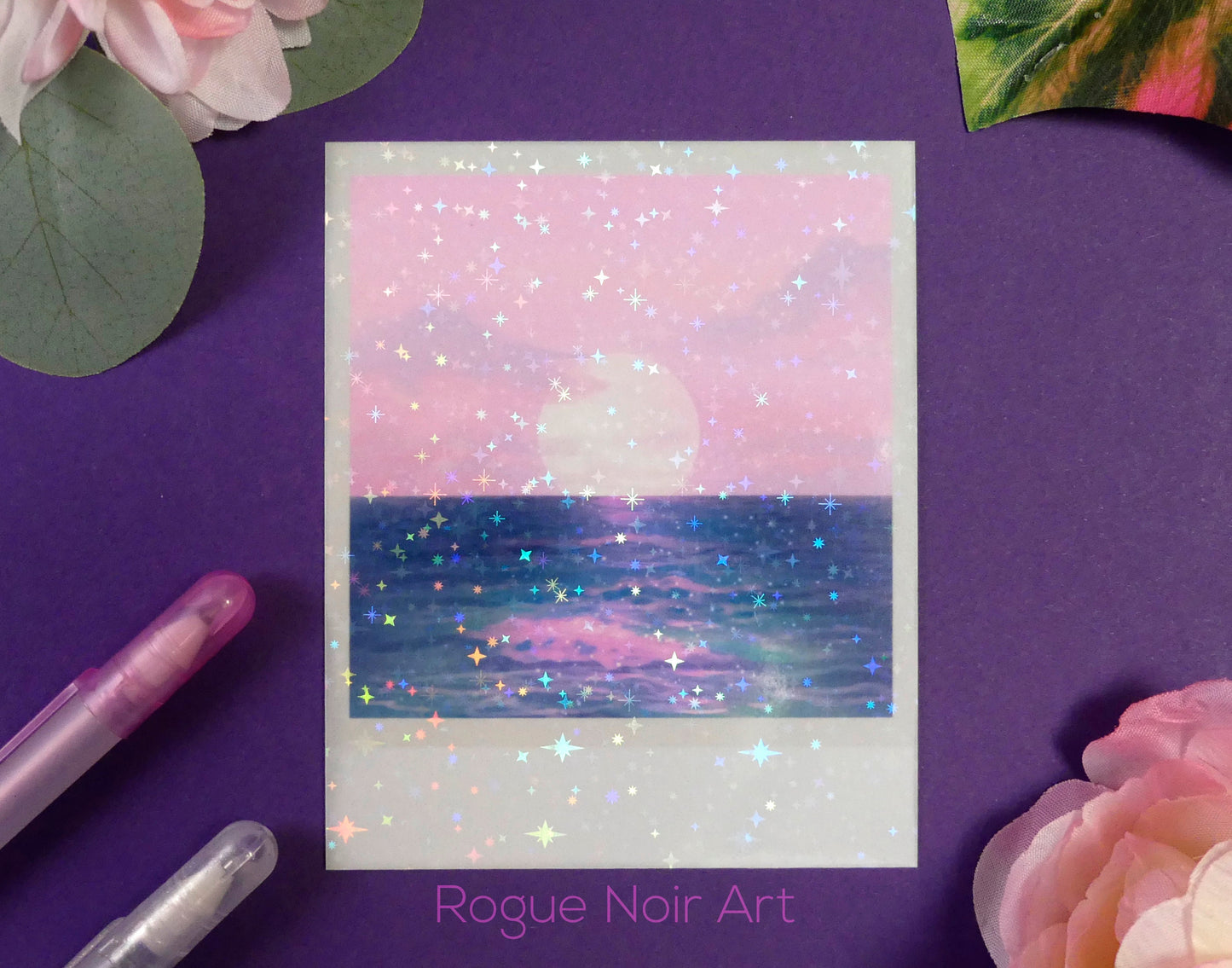 Holographic Polaroid Art Print: Pastel Ocean