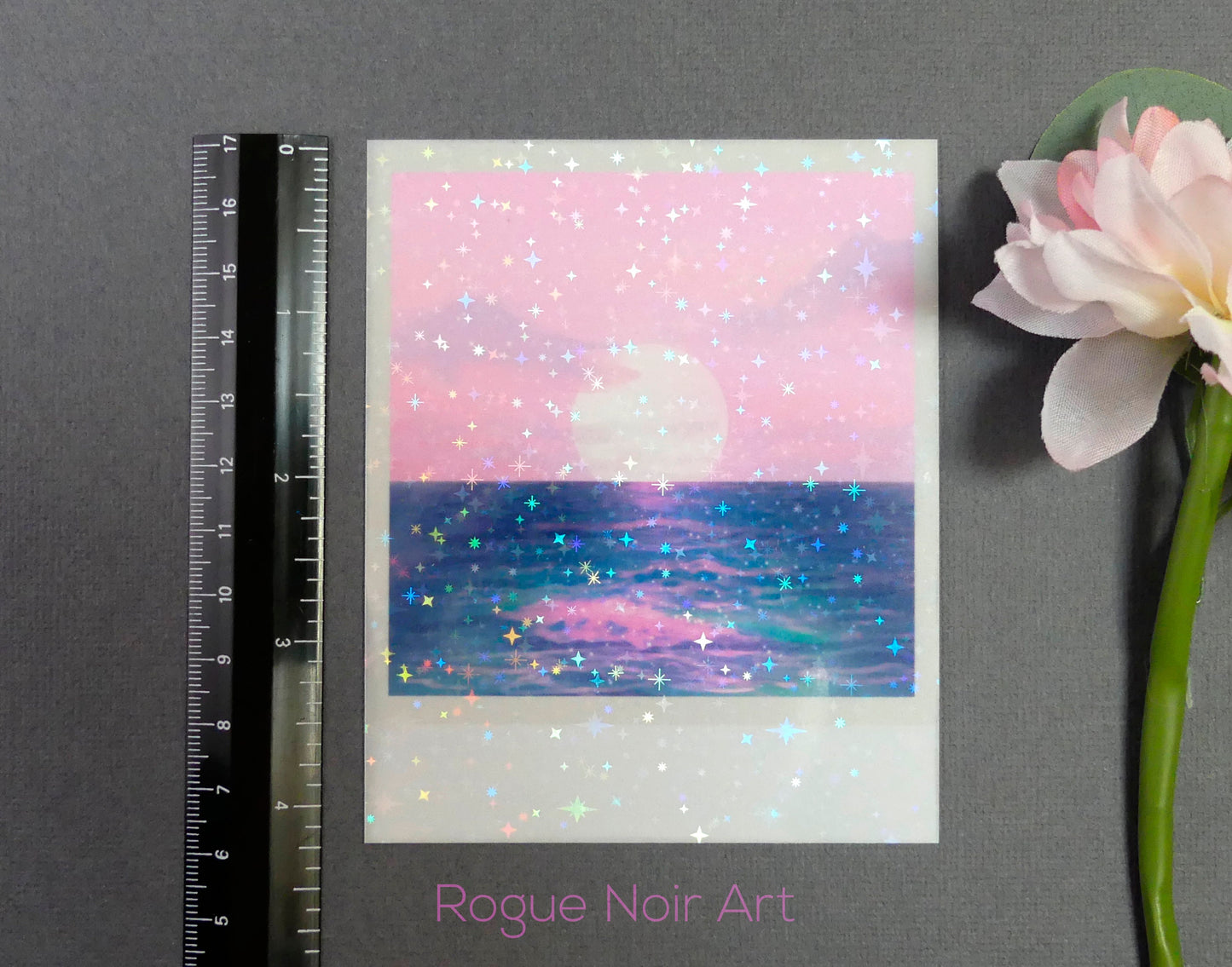 Holographic Polaroid Art Print: Pastel Ocean