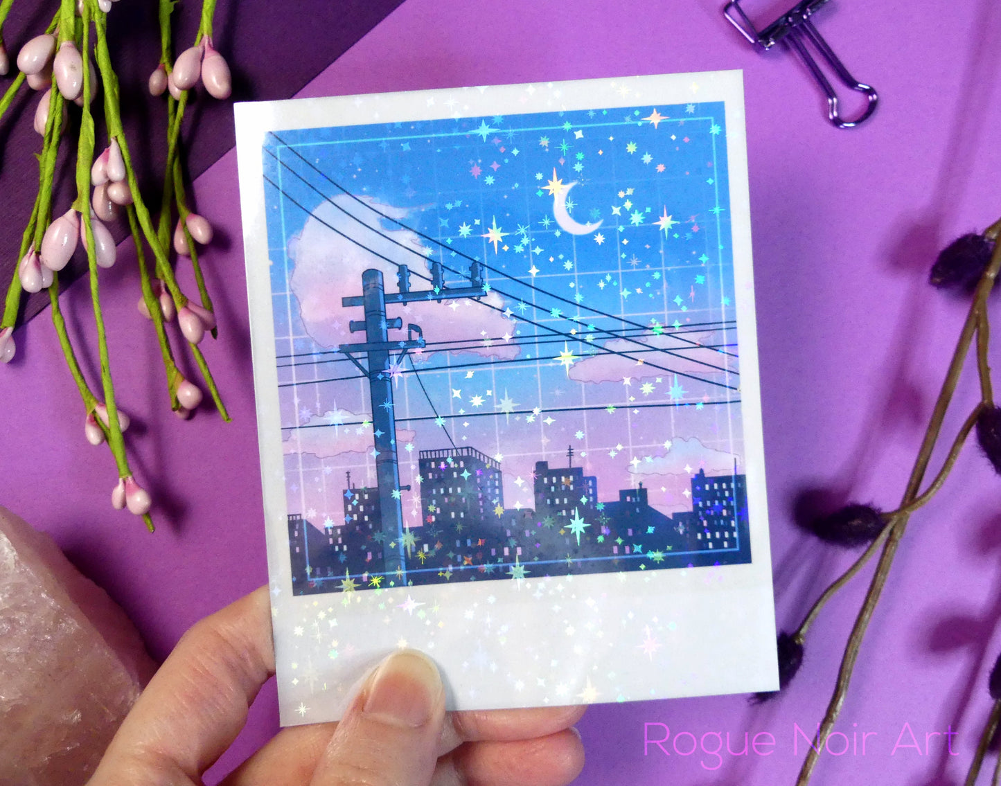 Holographic Polaroid Art Print: Lofi City | Aesthetic Mini Art Print