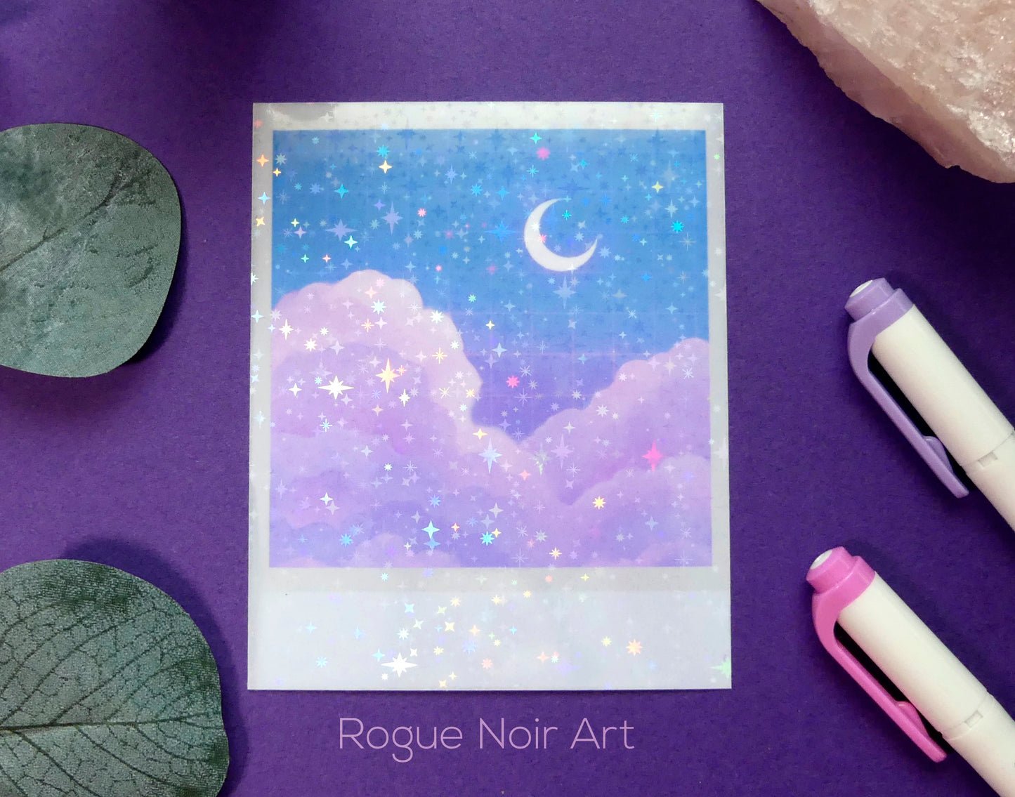 Holographic Polaroid Art Print: Aesthetic Clouds