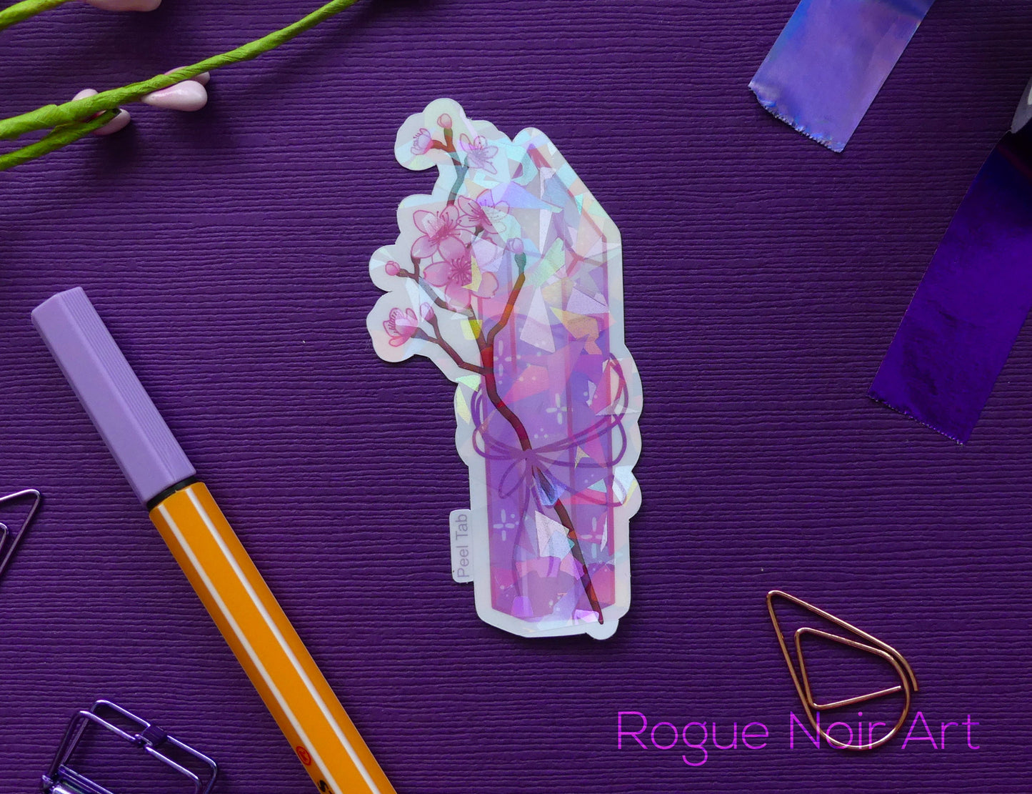 Crystal and Sakura Die Cut Sticker | Holographic or Matte Finish