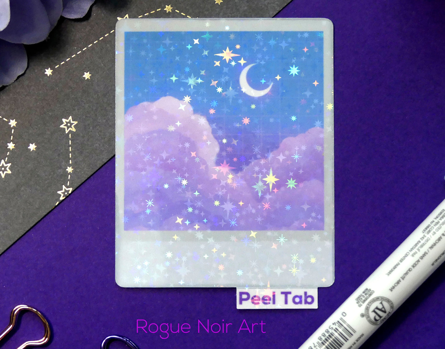 Holographic Polaroid Sticker: Dreamy Clouds