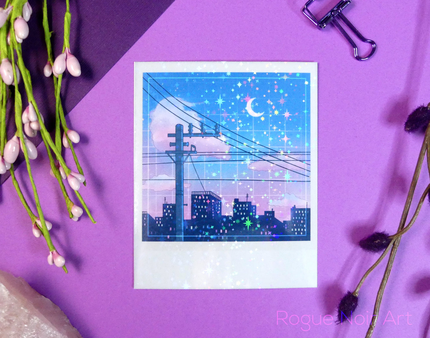 Holographic Polaroid Art Print: Lofi City | Aesthetic Mini Art Print