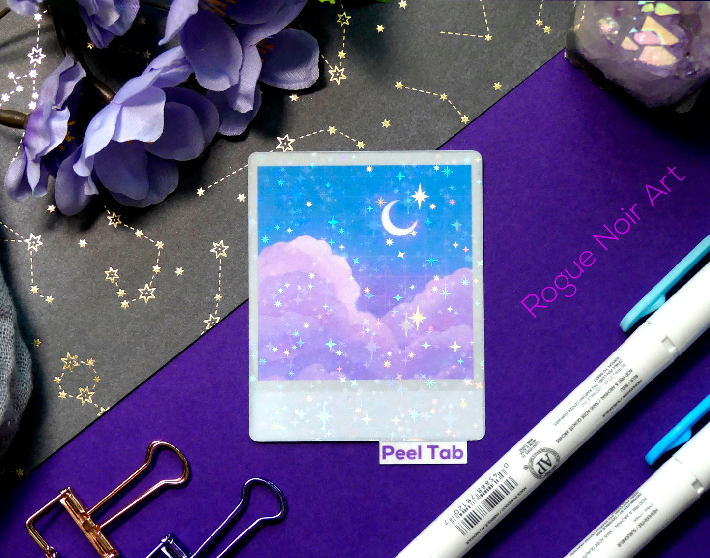 Holographic Polaroid Sticker: Dreamy Clouds