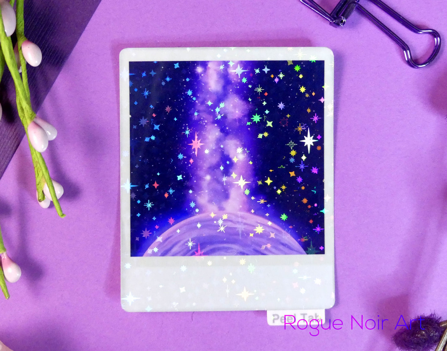 Holographic Aesthetic Sticker: Purple Galaxy
