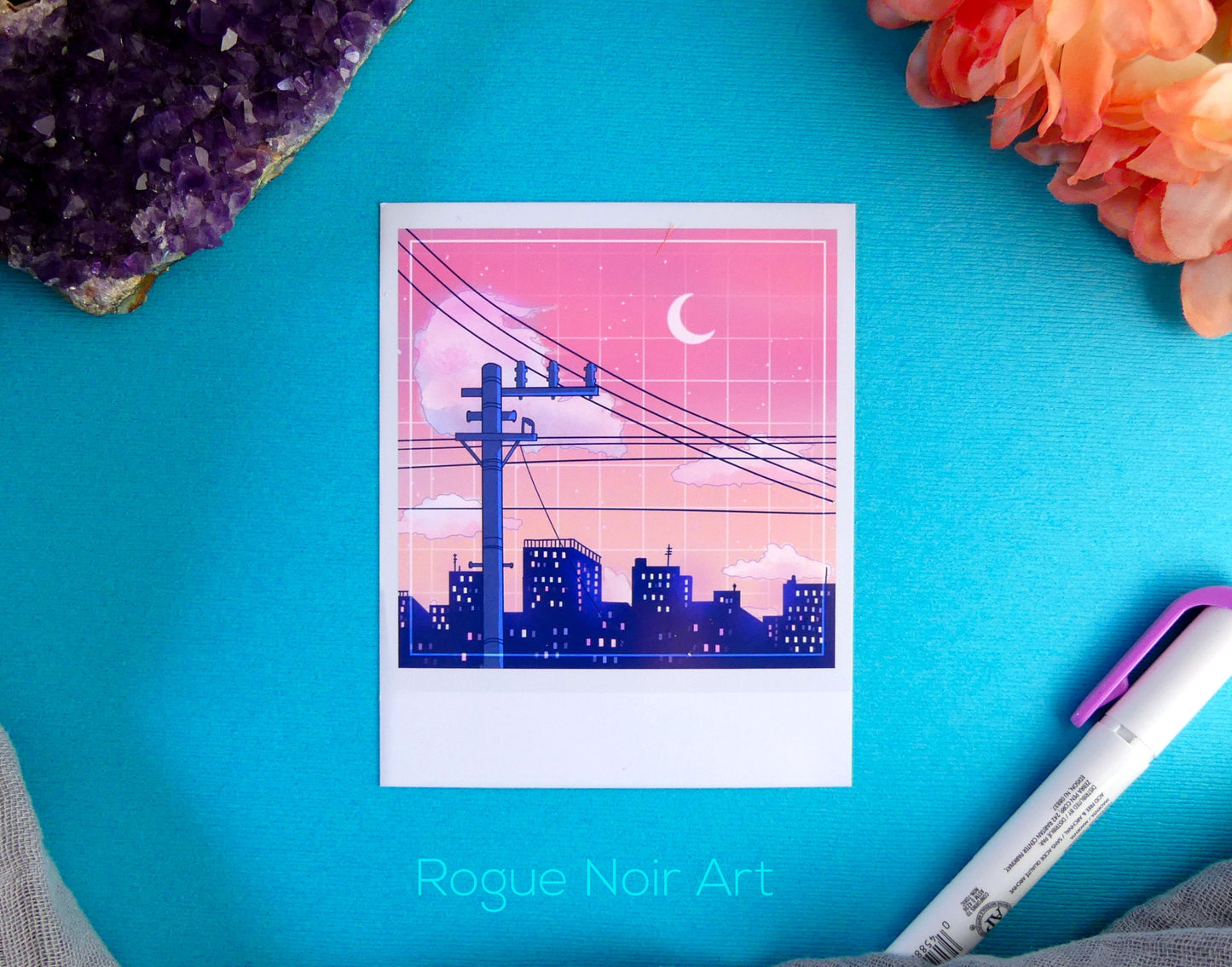 Polaroid Art Print: Lofi City (Peach Edition)