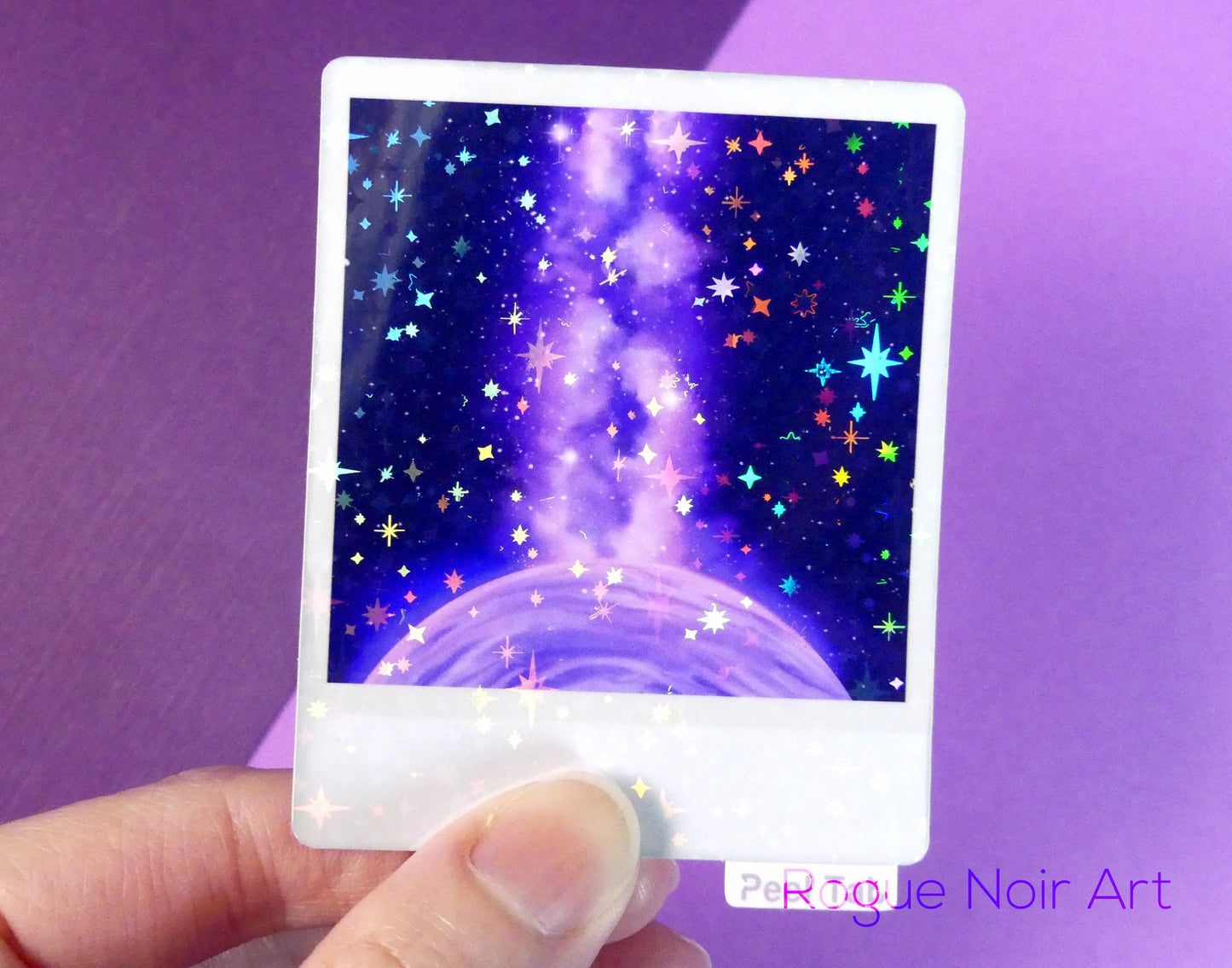 Holographic Aesthetic Sticker: Purple Galaxy