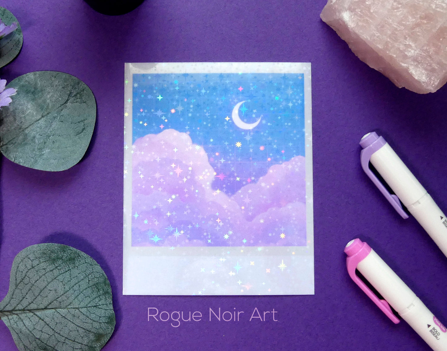 Holographic Polaroid Art Print: Aesthetic Clouds