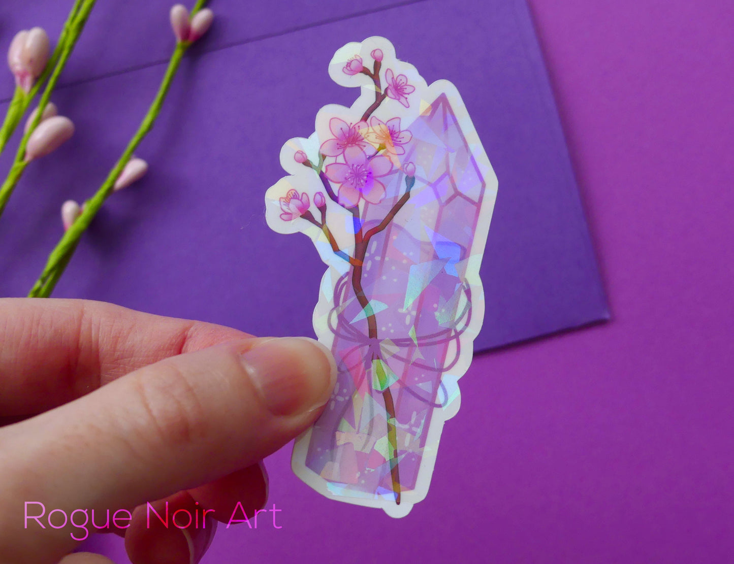 Crystal and Sakura Die Cut Sticker | Holographic or Matte Finish