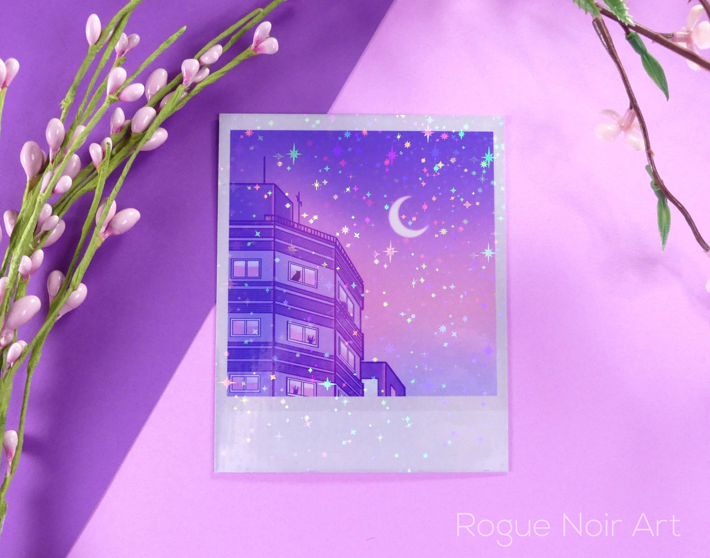 Holographic Polaroid Art Print: Lofi Sky