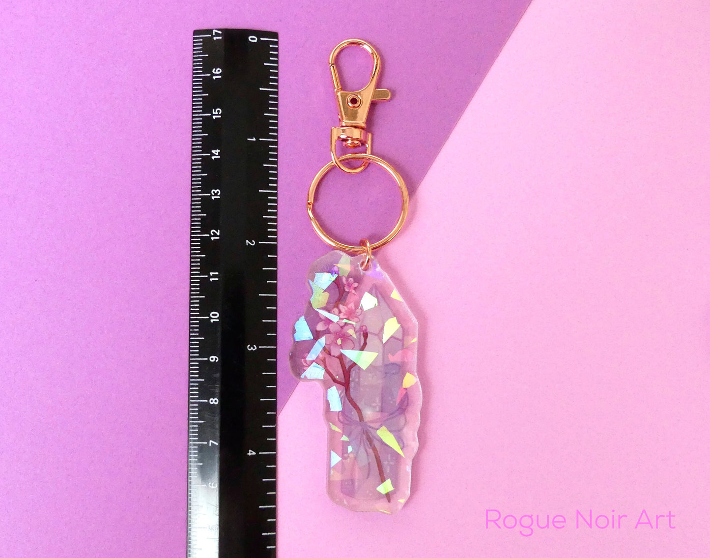 Cherry Blossom Keychain - Holographic Acrylic Keychain - Cute Bag Charm - Dreamy Aesthetic Gift - Sakura Keychain - Acrylic Charm